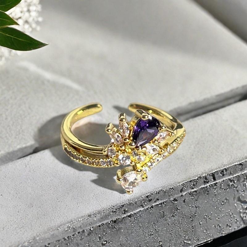 Medieval Jewelry Light Luxury Imitation Colored Treasure Open Ring Love Full Of Diamonds Zircon Retro Ring