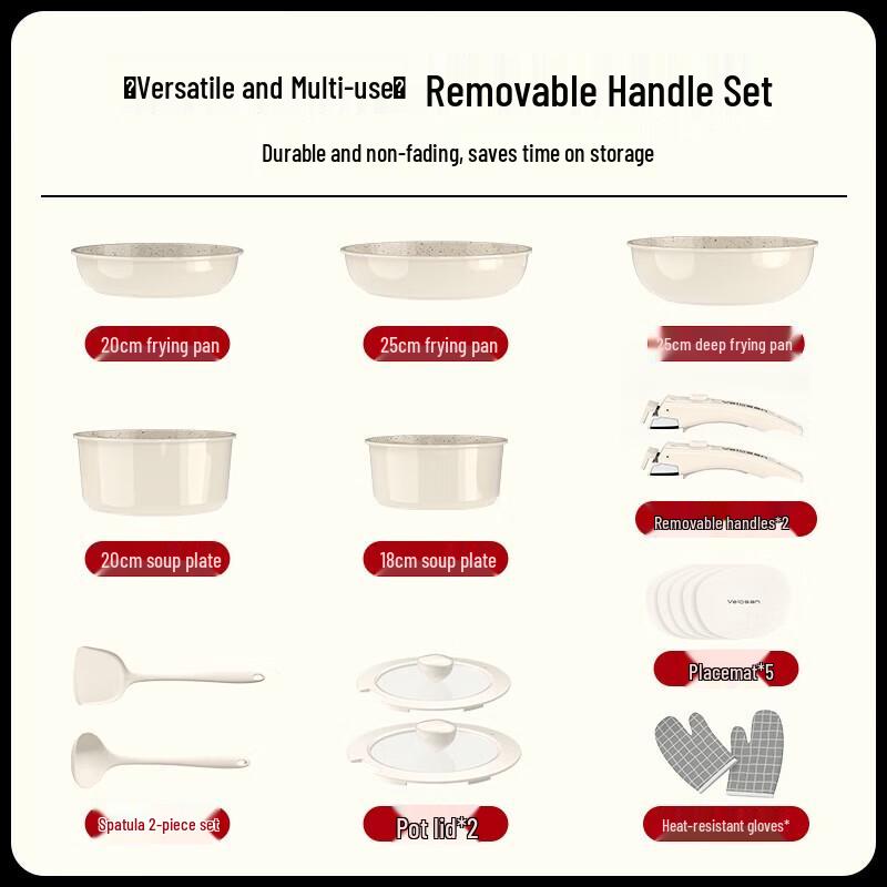 Velosan Pebble Non-stick Cookware Set with Detachable Handle