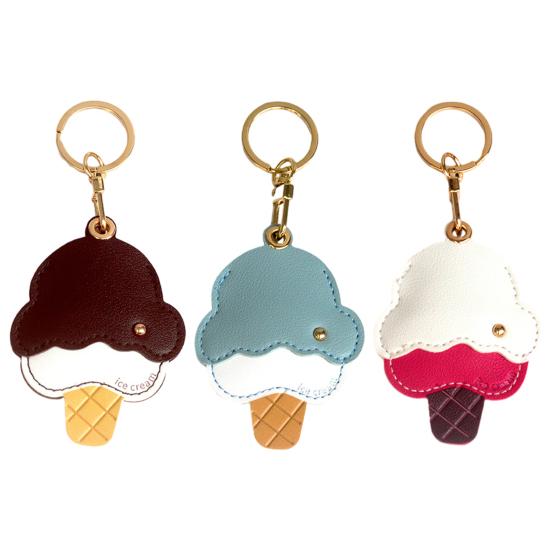 Keychain Pendant Imitation Leather Ice Cream Shape Bag Charm Access Control Card Holder Backpack