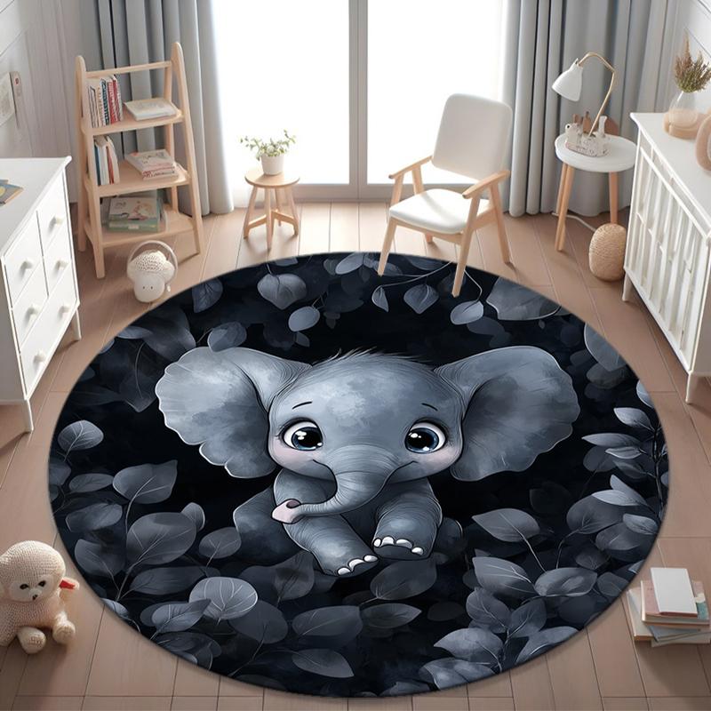 1Pc Elephant Circular Print Rug - home decoration Carpet For Living Room Bedroom Flooring Computer Chair Area Rug