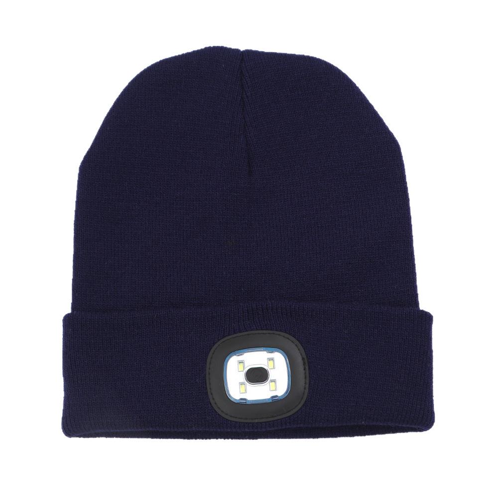 Autumn and winter warm LED light knitted hat solid color men's and women's outdoor windproof luminous wool hat fashionable versatile model