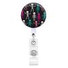 Skull Flower Id Tag Badge Holder With Retractable Badge Reel Cards Storage Organizer For Nurses Employee Pass Work Card Holder