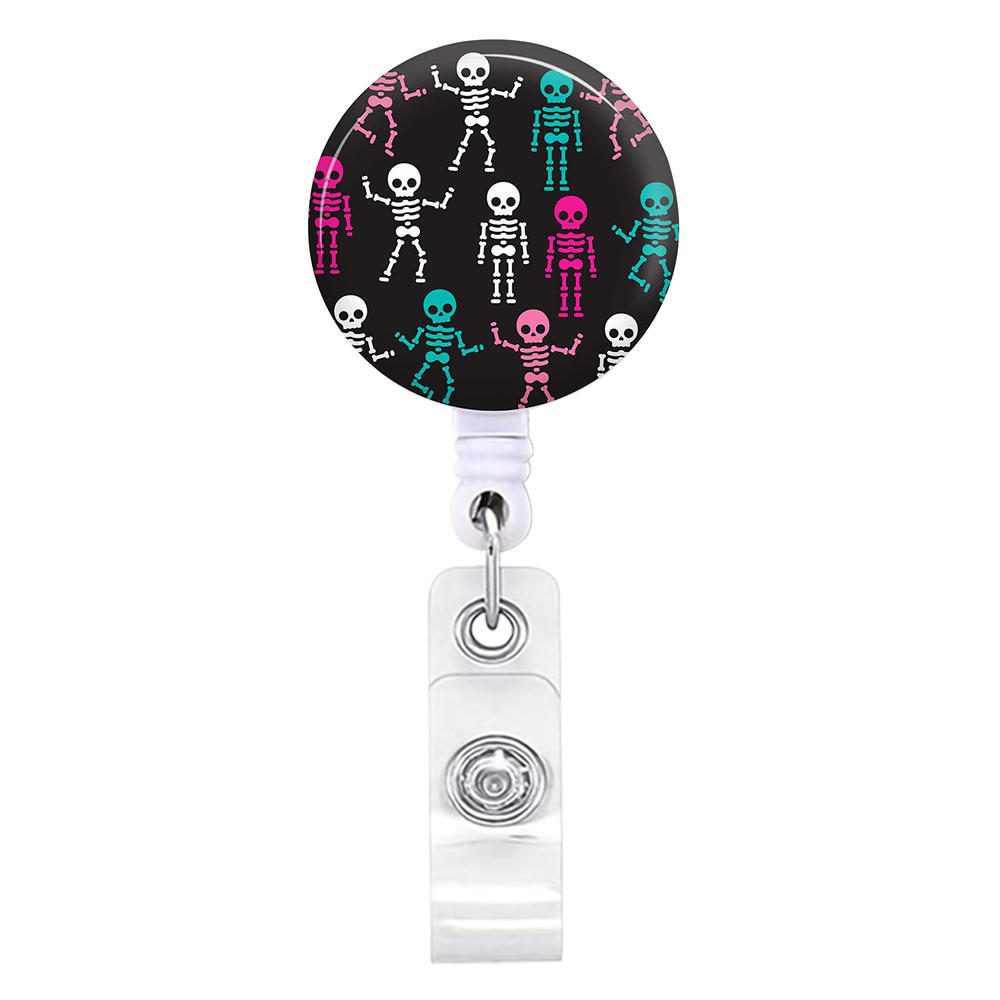 Skull Flower Id Tag Badge Holder With Retractable Badge Reel Cards Storage Organizer For Nurses Employee Pass Work Card Holder