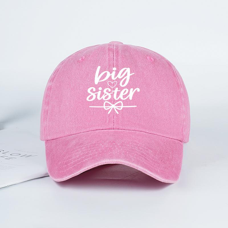 "Big Sister" Print Washed Baseball Cap Adjustable Unisex Cute Sibling Gift Hat