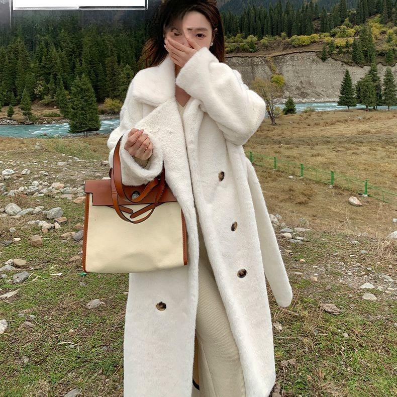Winter Warm Thick Faux Fur Coat Women Long Trench Jacket Faux Mink Fur Collar Eco Friendly Outerwear