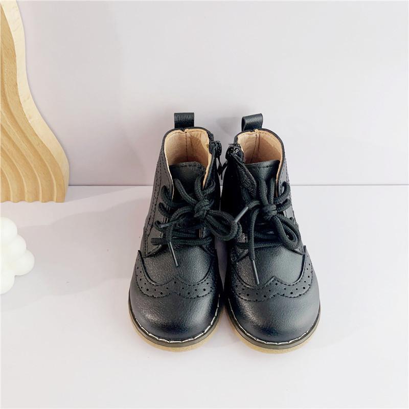 

Autumn Winter Children Boots Boys Girls Short Boots Toddler Fashion Leather Shoes England Soft Bottom Boots E08142 30 чорний