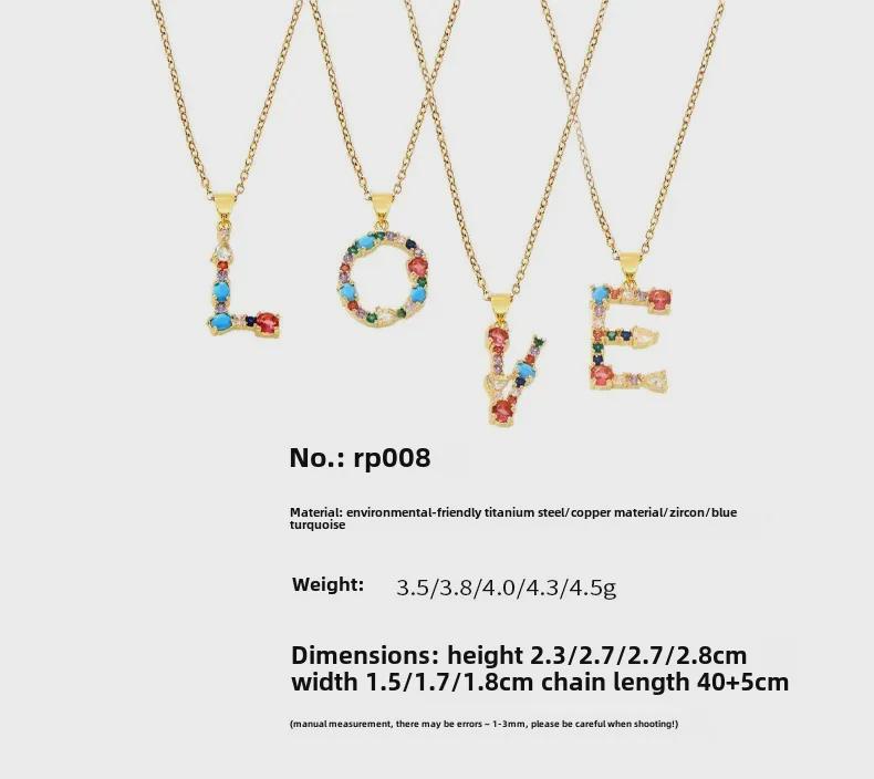 Colorful Zircon Alphabet Pendant Necklace - Hip-Hop Style