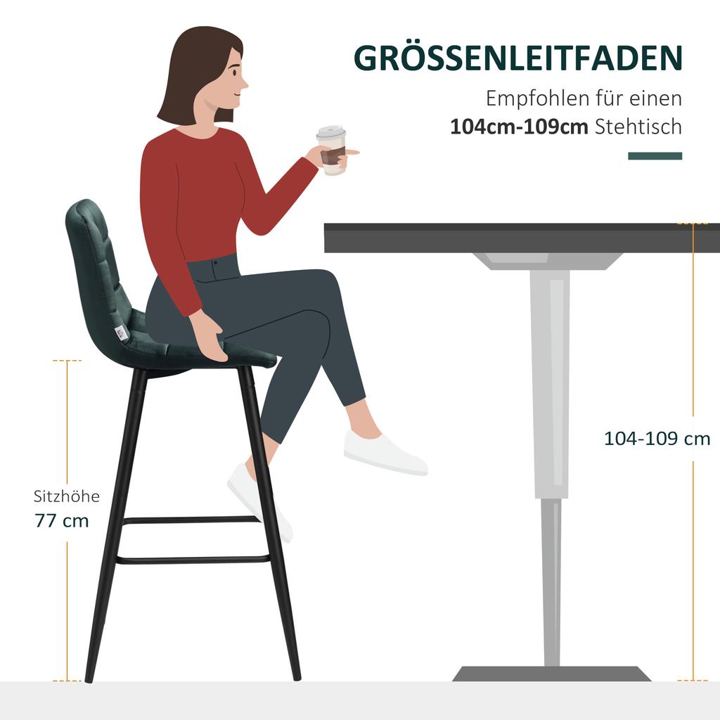 Bar Stool Set of 2, Modern Design, Soft Seat, Steel Frame, 42 X 55 X 103 Cm, Green