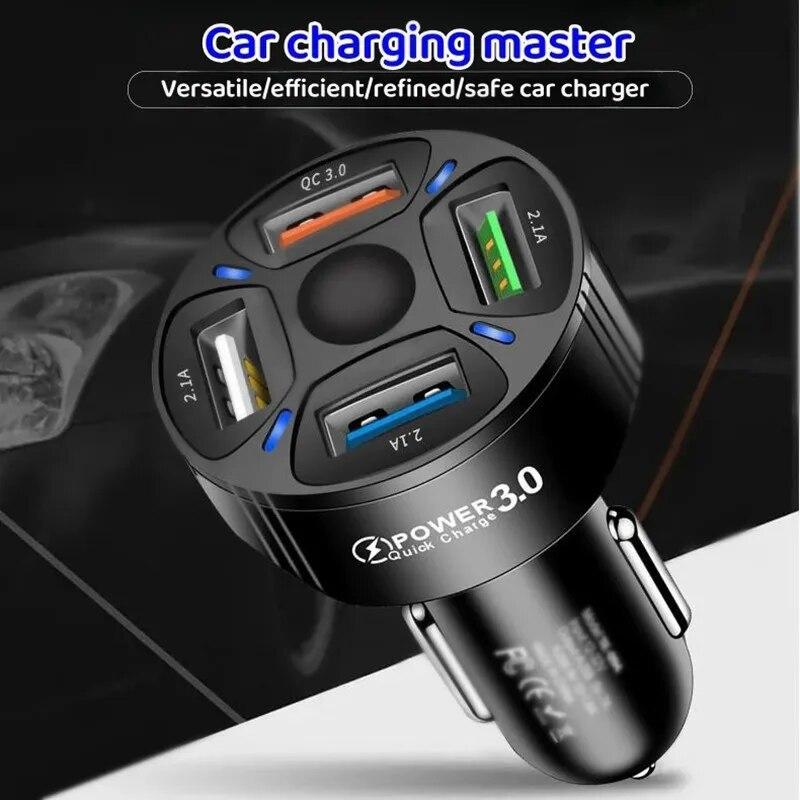 35W USB Car Charger 5.4A 4Ports Fast Charging Phone Adapter for IPhone 16 15 14 IPad Xiaomi 14 Huawei P60 Samsung Quick Charger 3.0