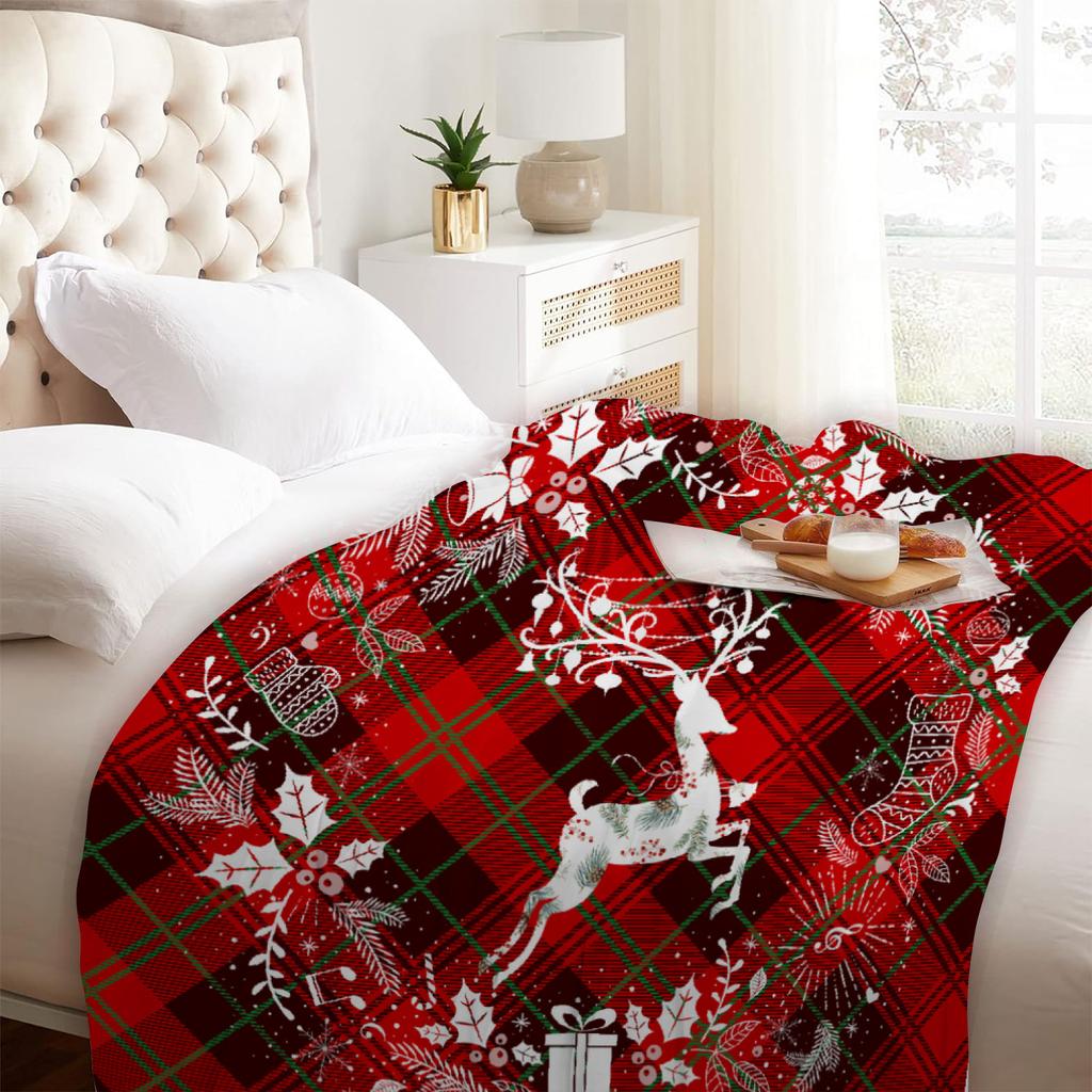 Merry Christmas Reindeer Snowflake Flannel Blanket-Bed Blanket&Throw Blanket Soft Comfortable, Ideal for Home Decoration Gifting