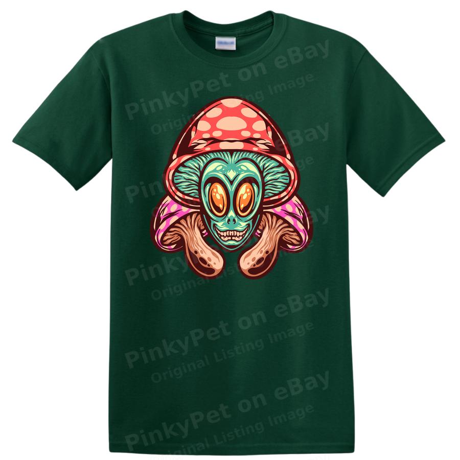 Alien Mushroom T Shirt Funny Graphic Tee with Trippy Psychedelic Design