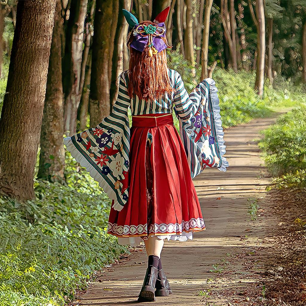 [Milky Time] Uma Musume Nice Nature Cosplay Halloween Anime Hakama Furisode (M)