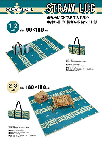 Captain Stag (CAPTAIN STAG) Rug, Leisure Sheet, Mat, Straw Rug, 90 X 180 Cm, 1-2 Person, Washable, Turquoise, UB-3058