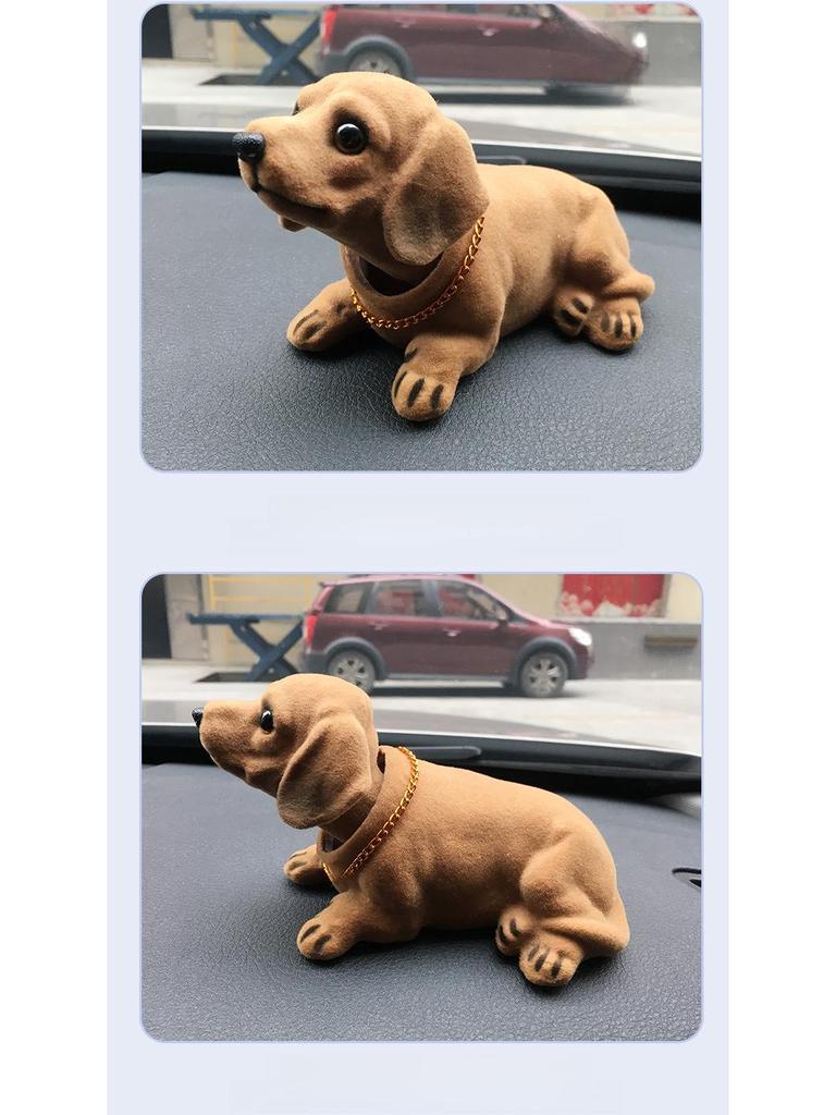 Resin Flocking Dachshund Shaking Head Car Ornament