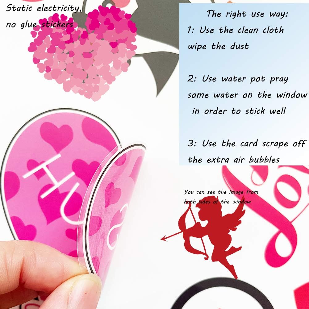 Valentine's Day Window Clings-80 Pieces Static Window Sticker Heart Decal Party Ornaments Supplies 8 Sheets Removable Window Sticker Decals for