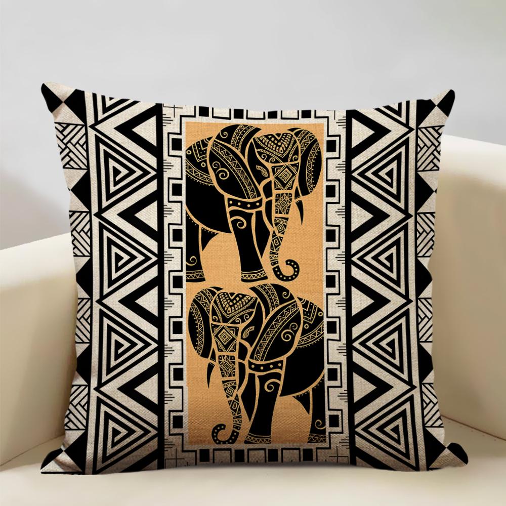 Geometric Cushion Cover Sofa Decorative Pillow Cover Home Living Room Ethnic Art Accessories 45x45cm Linen Double-sided Printing