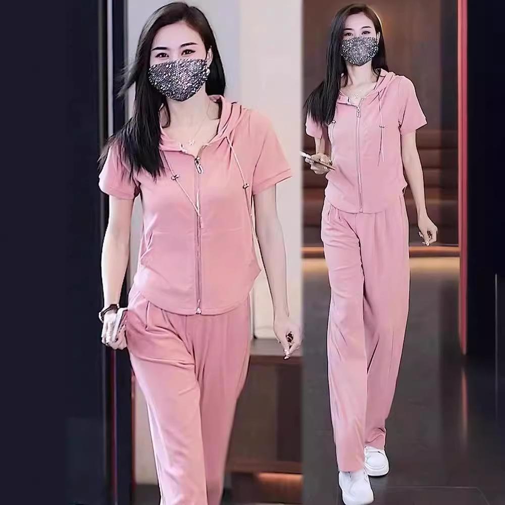 Summer Korean-style Loose Short-sleeved Fashionable Stylish Long Pants Two-piece Set of Cardigan Casual Sports Suit for Women