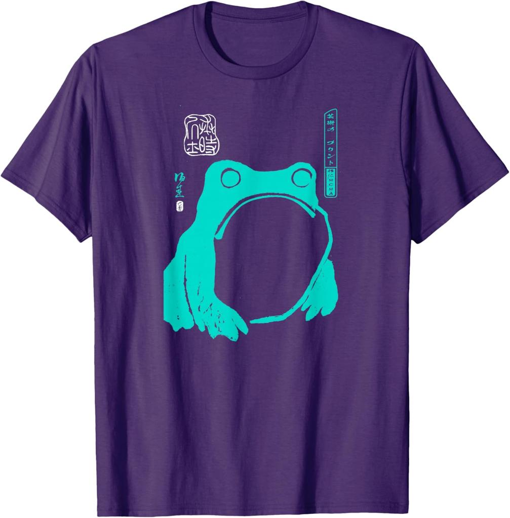 Japanese Frog Art Graphic Tee Vintage Sumie Ink Style Casual Cotton TShirt