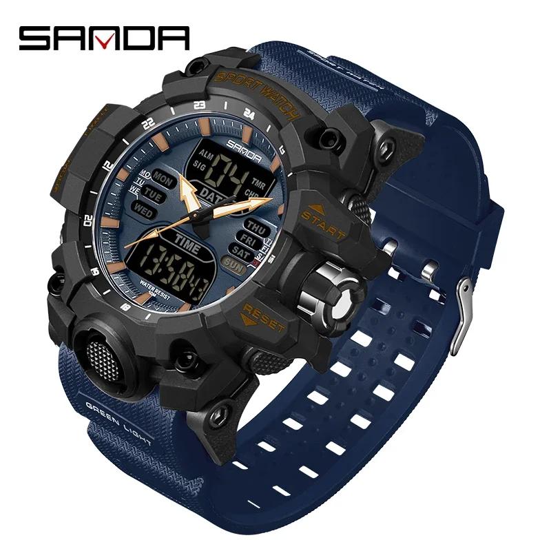 SANDA 6126 Digital Clock Dual Display Men Watches Waterproof Sports Watch Military Man Alarm Stopwatch Quartz Wristwatch Male