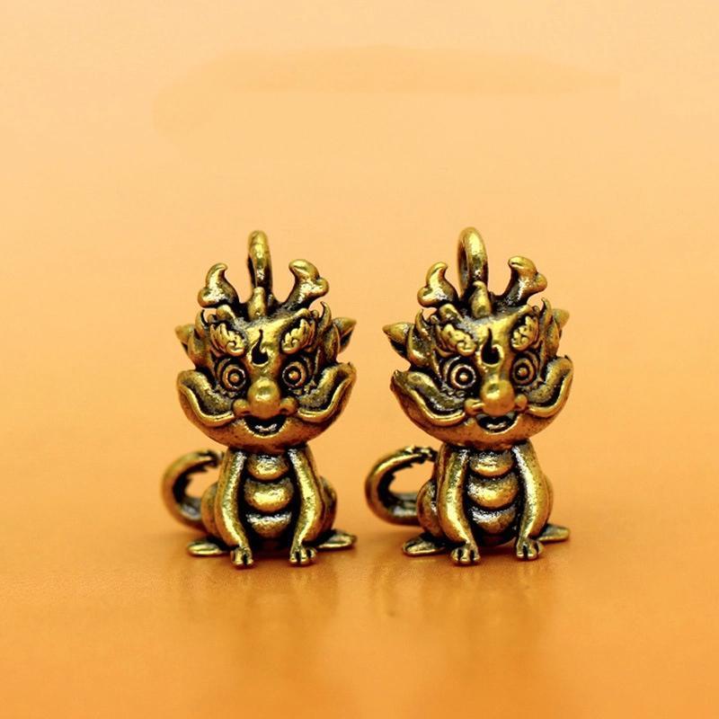 Sitting Up Small Fire Dragon Brass Crafts Retro Chinese Metal Dragon Crafts Home Decoration Ornaments Keychain Ornaments