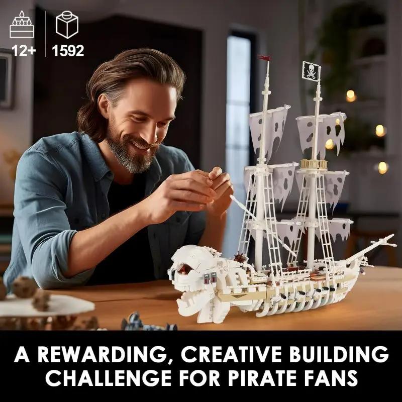 1592PCS Skeleton Ghost Ship Building Blocks Storm Pirate Ship Model Bricks Desktop Decoration Ornaments Kids DIY Toys Idea Gifts