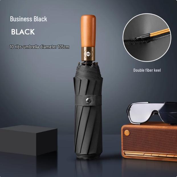 Zakázkový UV černý lepicí deštník proti slunci a dešti – Dámský třídílný design s potiskem loga.