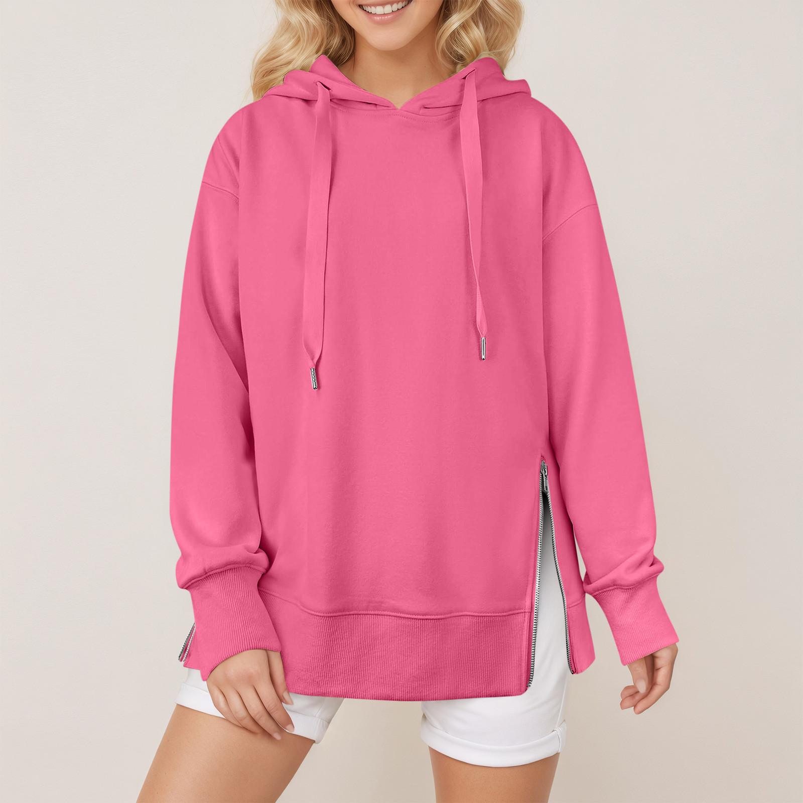 

Женские толстовки с капюшоном большого размера с боковой молнией, длинные флисовые толстовки, легкая туника, пуловер XXL розовый