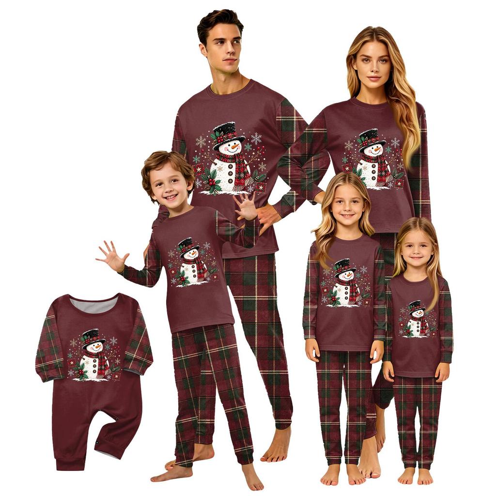 Christmas-print long-sleeve and long-pant matching family loungewear set