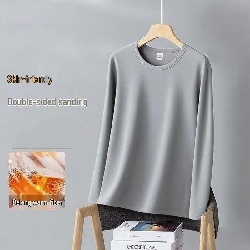 Men's Double-Sided Velvet Crew Neck Long Sleeve Warm Undershirt
