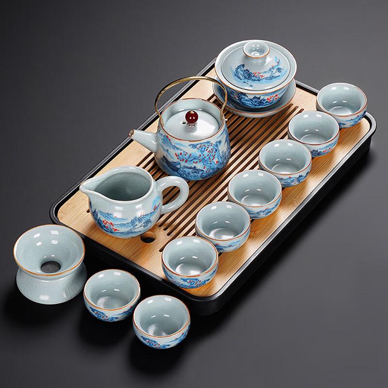 Lainuo Ru Kiln 12-Piece Tea Set with Black Tea Tray