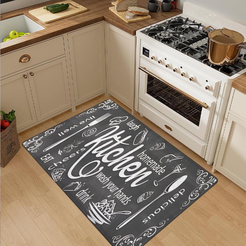 1pc Retro Tableware Print 2D Flat Welcome Doormat, Kitchen Slogan Floor Mat - Floor Decoration, Quick Water Absorption Non-Slip Bathroom Foot Pad Bath