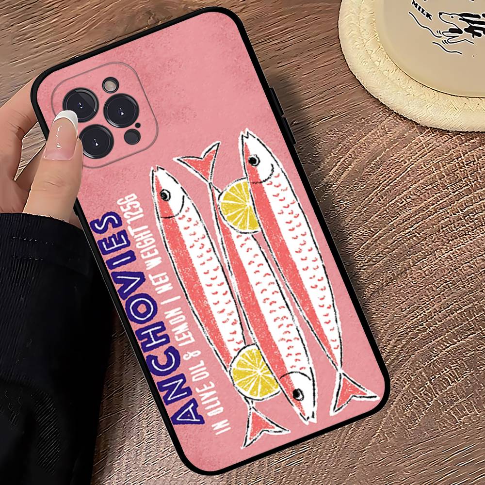 Sardines Fish Soft Back Phone Cover Case For IPhone 17 16 Pro Max 15 12 11 16e 13 Mini 14 15 Plus