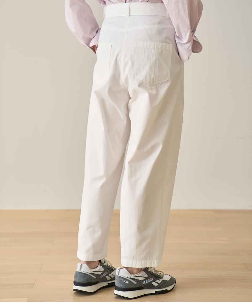GRIDAJ Cotton Bio-Washed Belted Double-Pleated Pants _ White