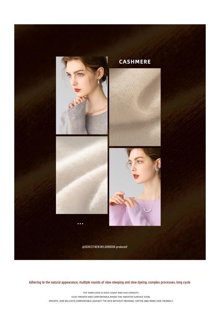 Women's 100% Cashmere Round Neck Sweater - Autumn/Winter Loose Solid Color Knit Pullover