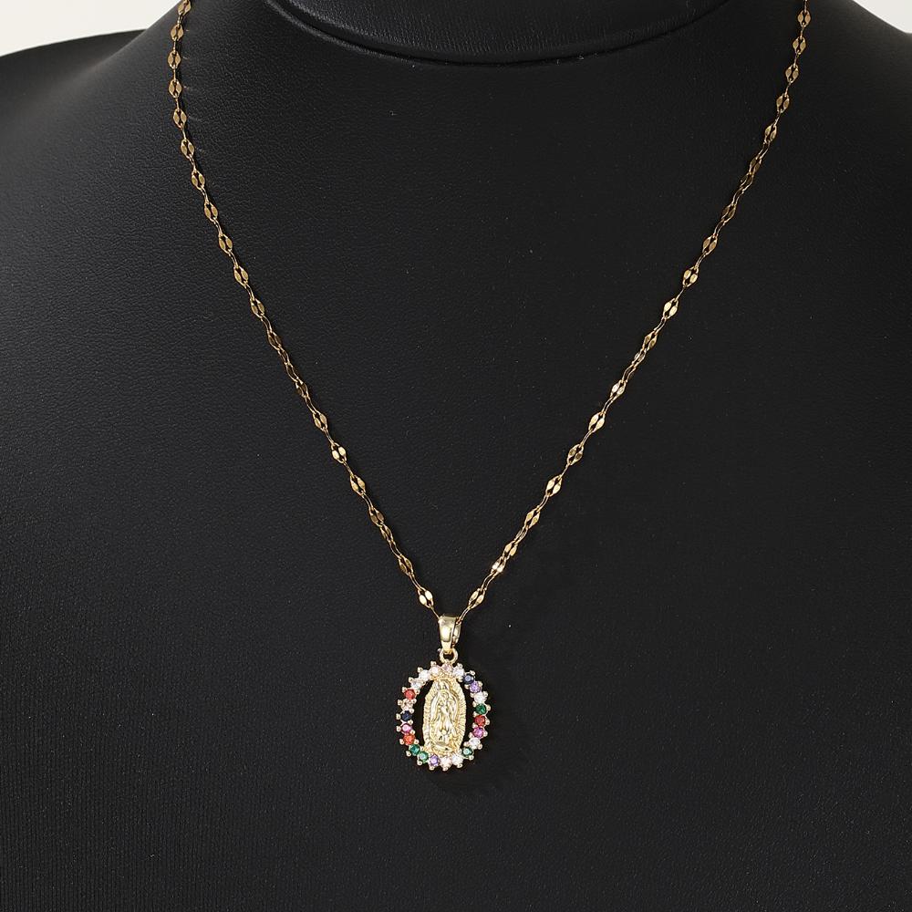 

European and American Fashion and Gorgeous Women s All Sky Star Micro Inlaid Colorful Zircon Virgin Mary Hollow Necklace 40-45cm