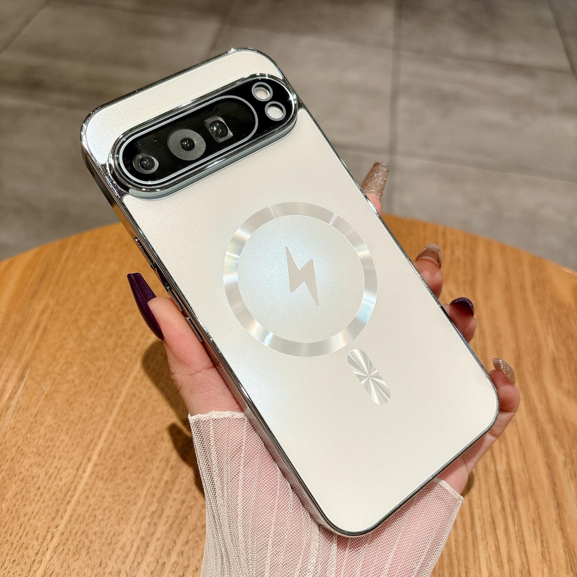 

Luxury Shockproof Metallic Finish Matte AG Phone Case for Google Pixel 10 9 Pro XL 9 8 7 6 A Super Magnet Wireless Charge Cover Google Pixel 8 срібний
