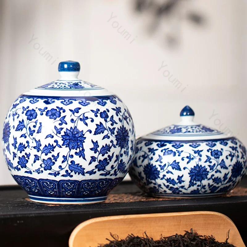 Borcane ceramice în stil chinezesc retro, pentru casă, sufragerie, depozitare pe desktop, accesorii conservate, borcane de ceai creative și rafinate, ornament