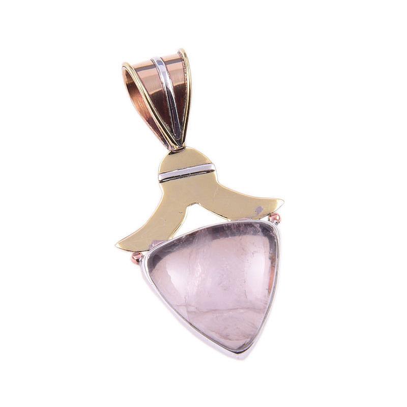Natural Rose Quartz 925 Solid Sterling Silver Jewelry TwoTone Pendant 1.50" j4Y94