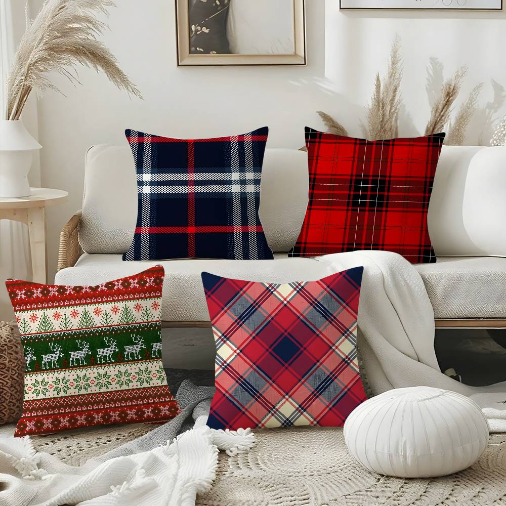Christmas Plaid Pillow Case Sofa Short Plush Double-Sided Hd Printing Room Home Office Gift Cushion Cover