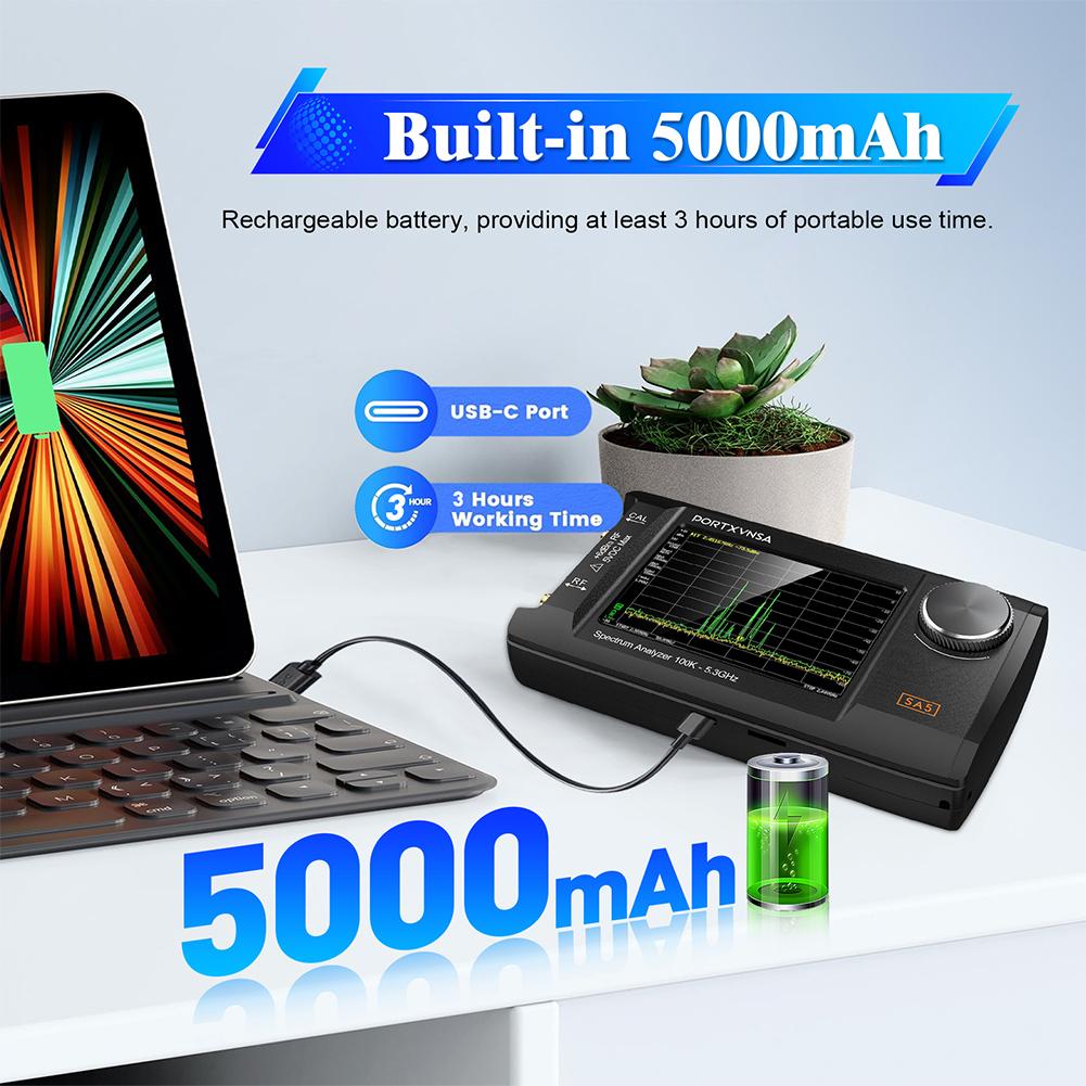 4 Inch IPS LCD SA5 Multi Functional Handheld Spectrum Analyzer 100k-5.3GHz 2-in-1 Signal Generator Built In 5000mAh Link To PC