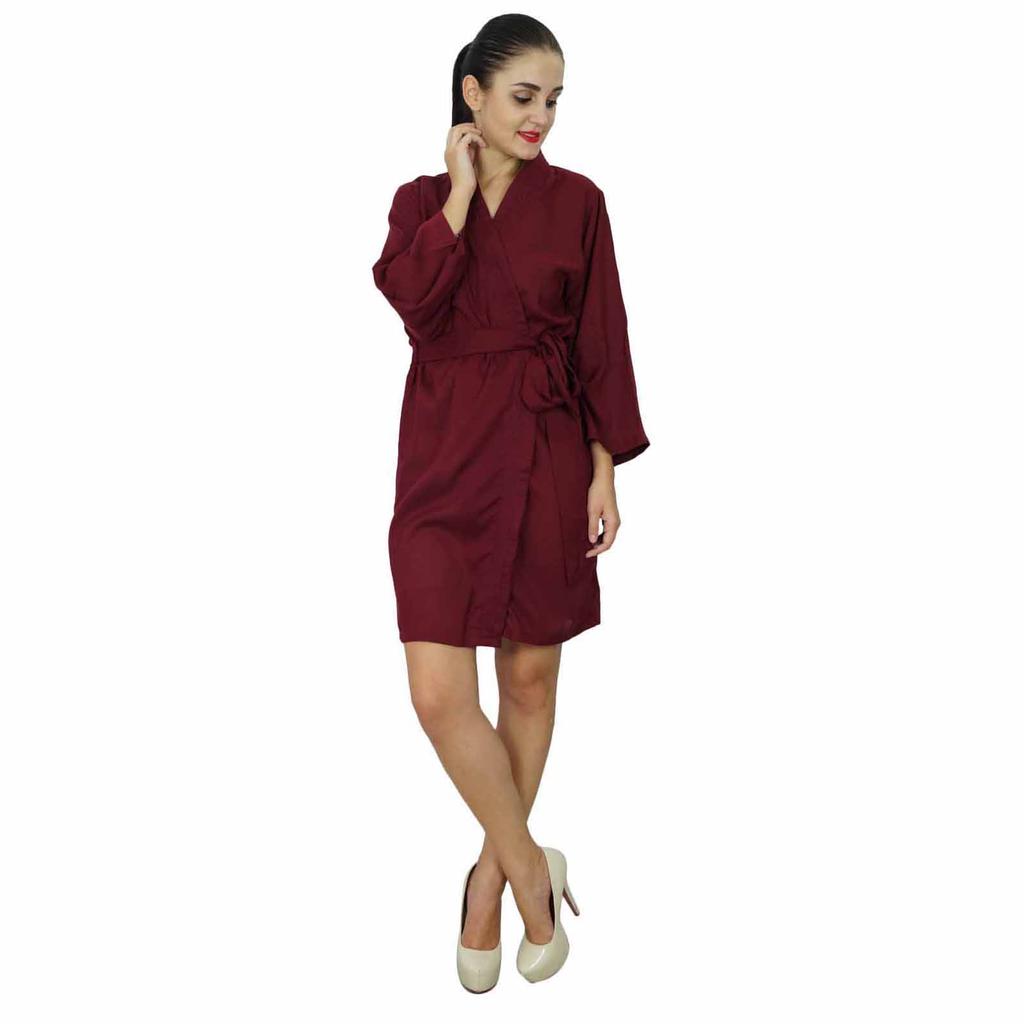 Bimba Women Short Solid Belt Robe Soft Modal Cotton Wrap Round Plain Bath