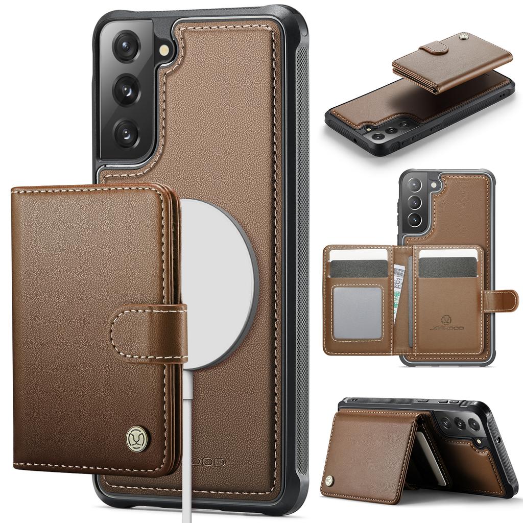 For Samsung Galaxy S22 5G Case JEEHOOD J09 RFID Blocking Card Holder Leather Back Phone Cover Magnetic Case