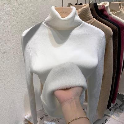 Suéter de punto grueso con capa interior de terciopelo, cuello alto, mangas largas y hilo de otoño e invierno de una pieza