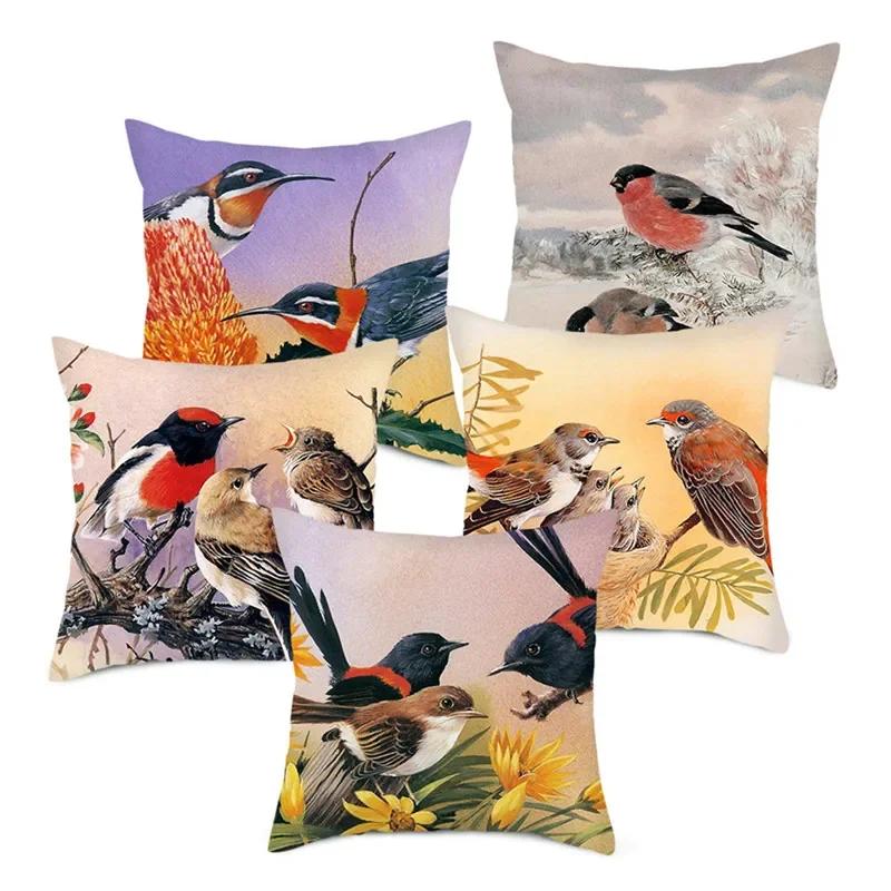 Flower And Birds Polyester Pillow Cover Bird Animal Printed Cushion Cover Throw Pillowcase For Home Sofa Decor 45X45Cm