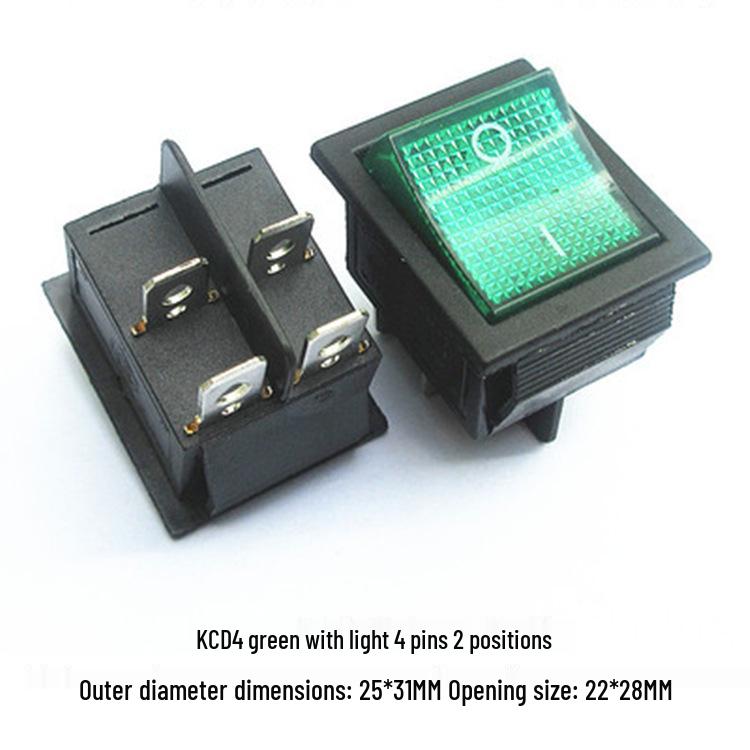 Rocker Power Reset Switch, 16A 250V, 4/6-Pin, 2/3-Position with Light, KCD4 Boat Shape