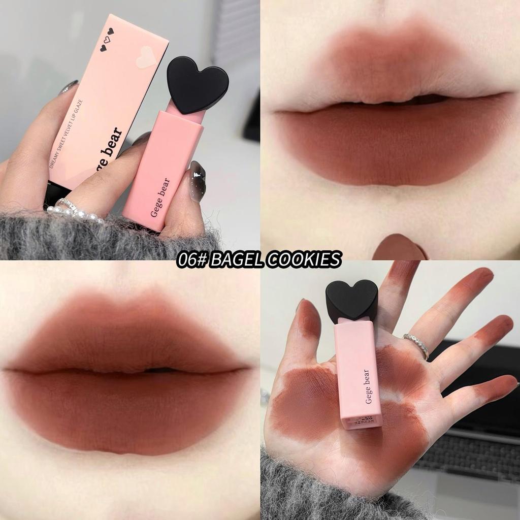 GEGE BEAR Dream Sweetheart Velvet Lip Glaze Nude Matte Lipstick,24 Hour Natural Velvet Smooth Crayon Lip Stain