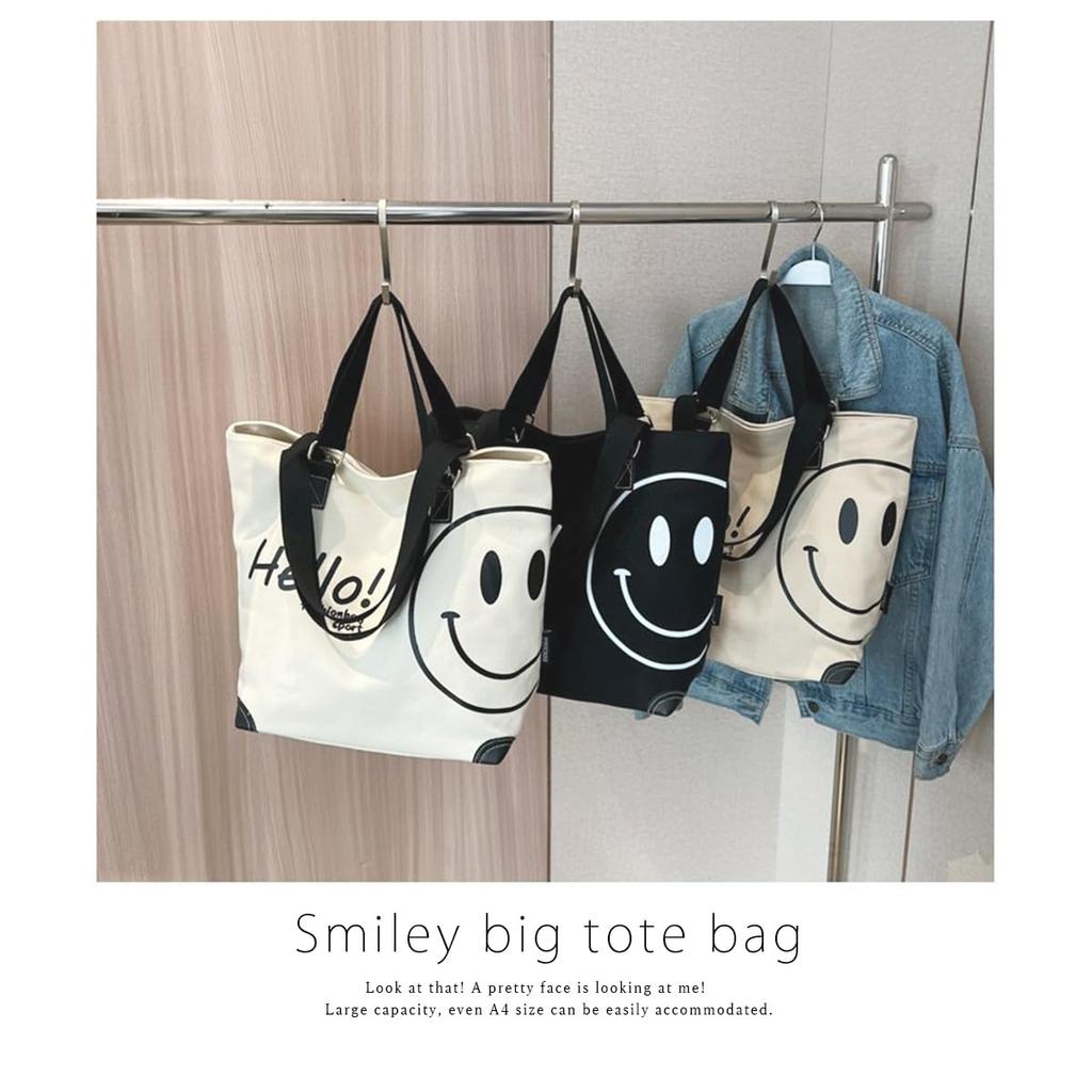 Tote Bag for Canvas Large Canvas Smile Big Tote [DIVA Rose] Women, Handbag, Large, Cute, Capacity, Handbag, Bag, Stylish, Lightweight, (Khaki)