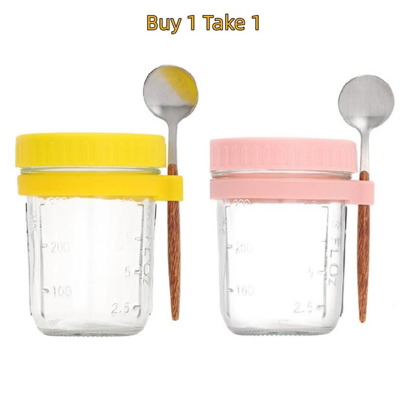 1/2Pcs350ml Overnight Oat Cup Glass With Lid And Spoon Seal Food Breakfast Cup Portable Cereal Milk Salad Yogurt CupKitchen Item