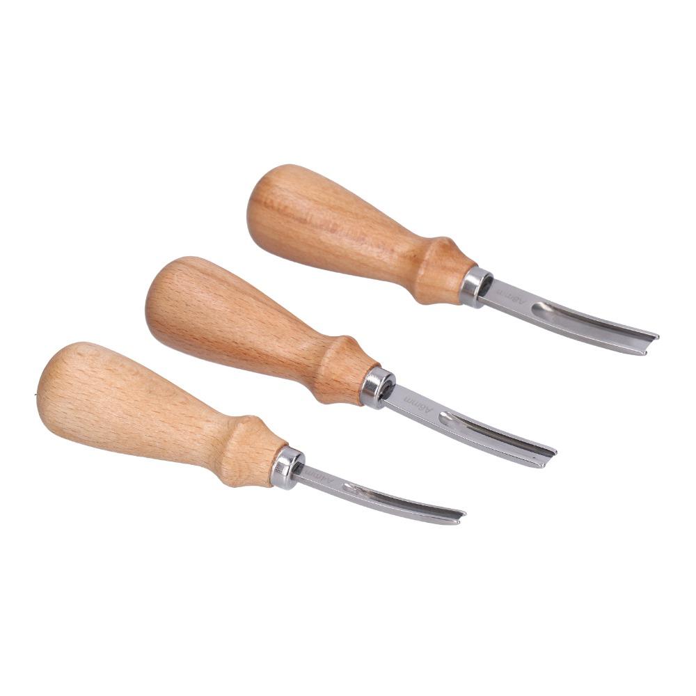 3pcs Wooden Handle Edge Skiving Tool Three Sizes (4mm/6mm/8mm) Leathercraft Trimmer  DIY Leatherwork