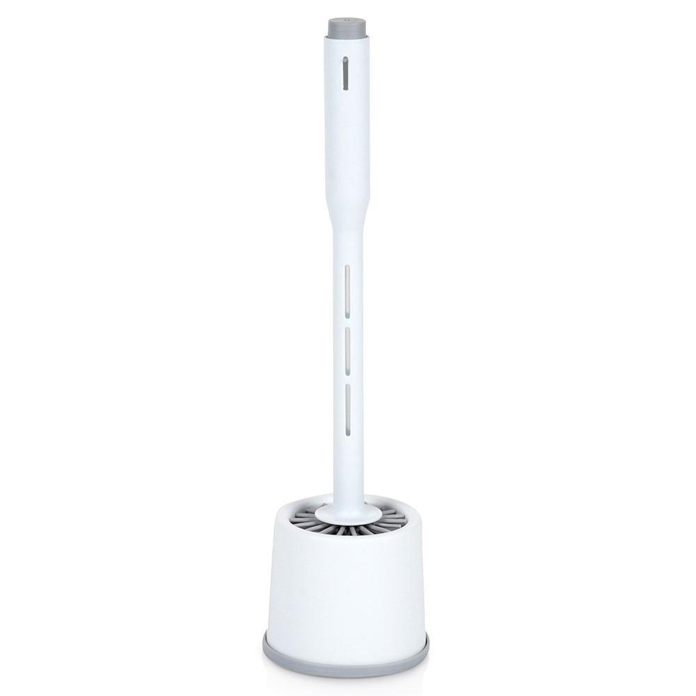 Silicone toilet brush with stand and liquid dispenser, white, 40 cm